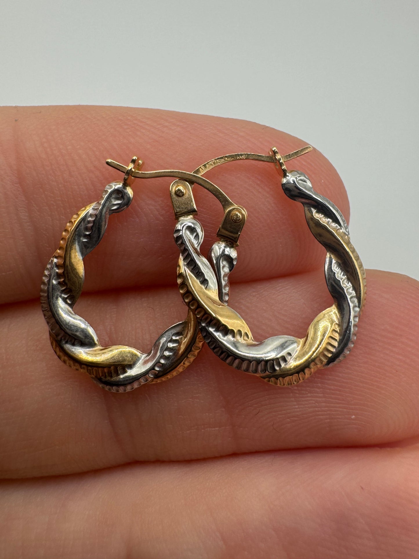 9ct two-tone gold patterned creole earrings