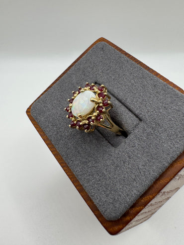 9ct gold ruby and opal ring