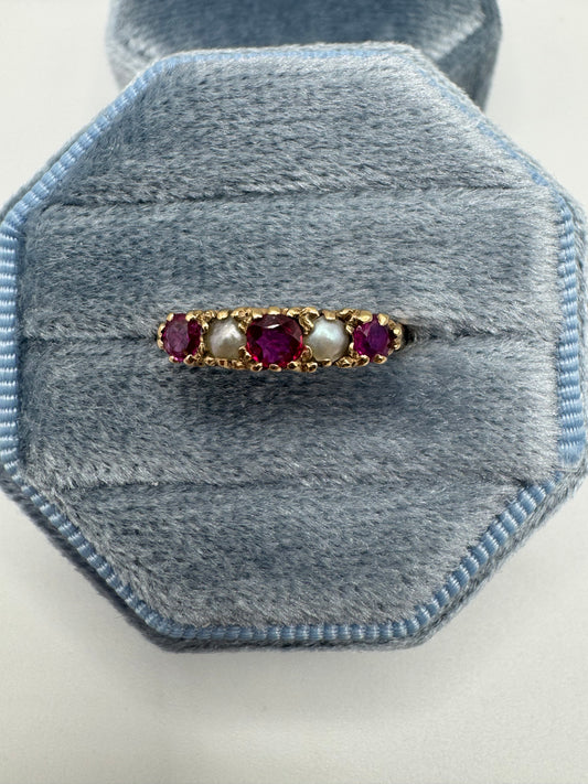 9ct gold ruby and pearl ring
