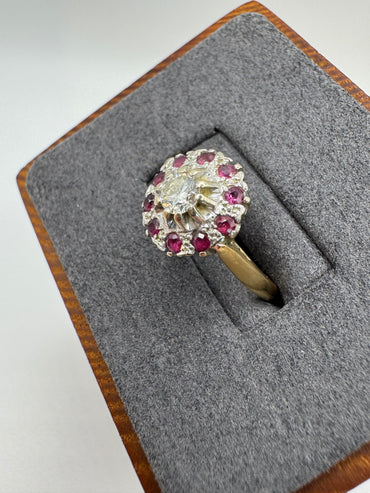 Antique 18ct gold ruby and diamond cluster ring