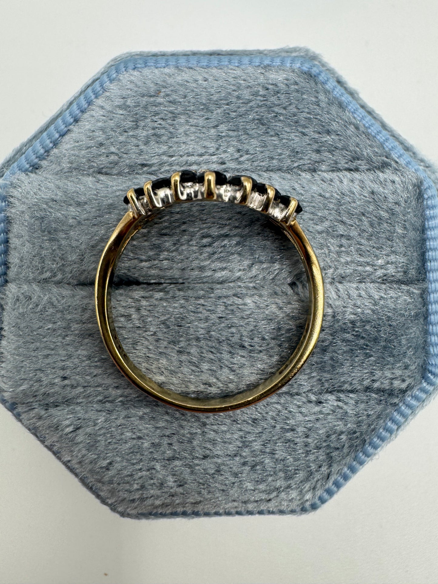 9ct gold sapphire and cz wishbone ring