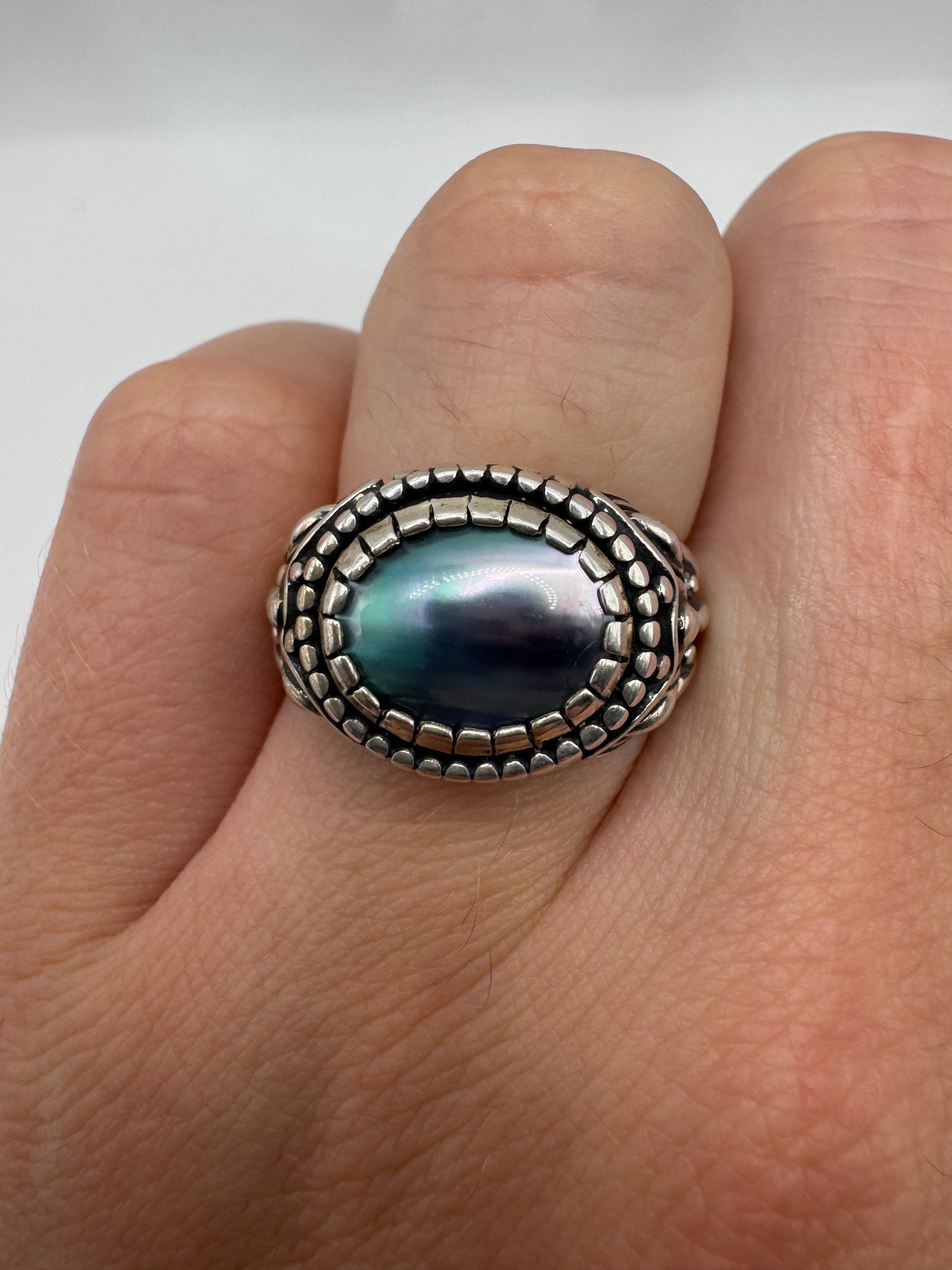 Silver abalone ring