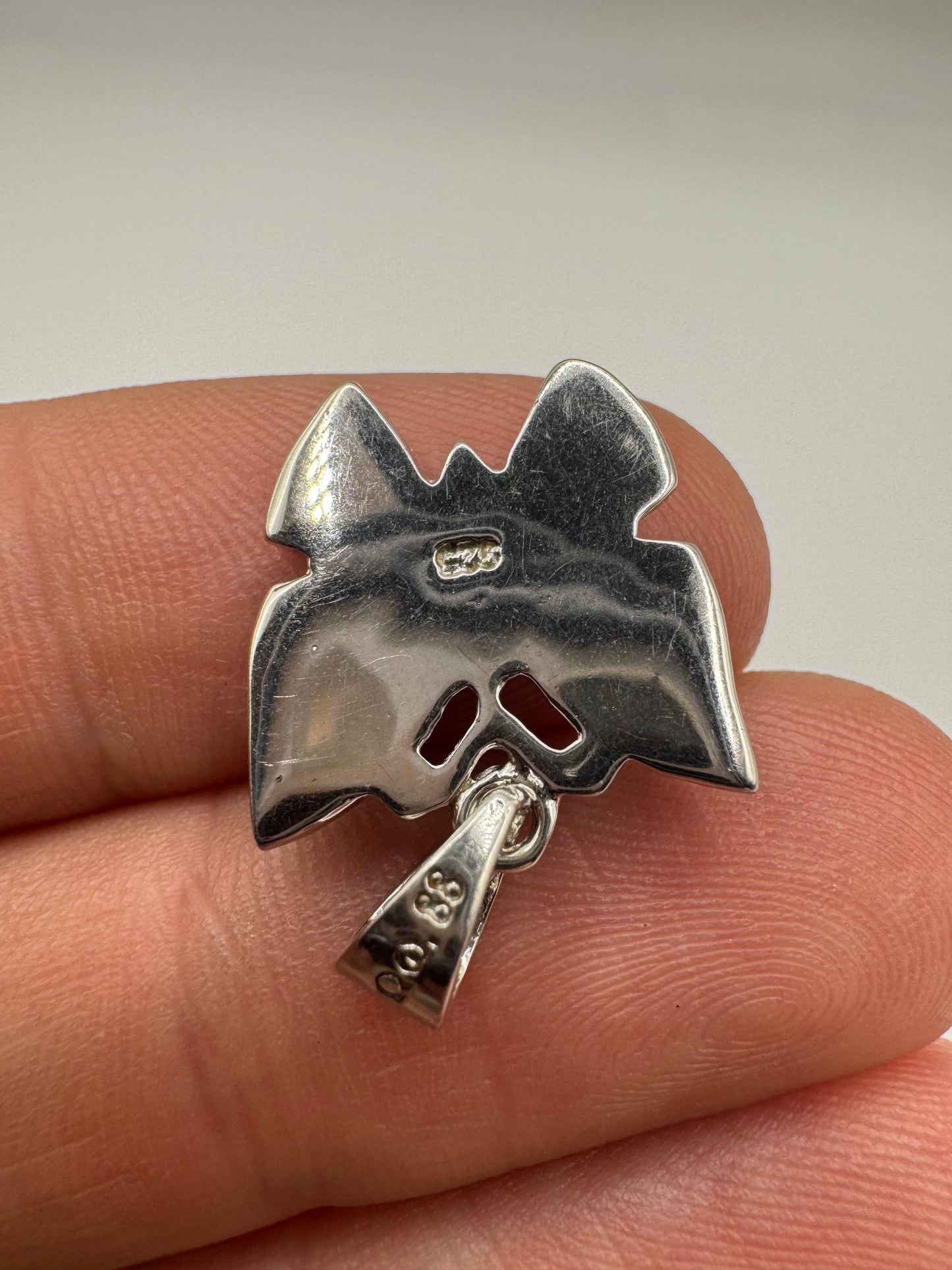 Silver black opal butterfly pendant