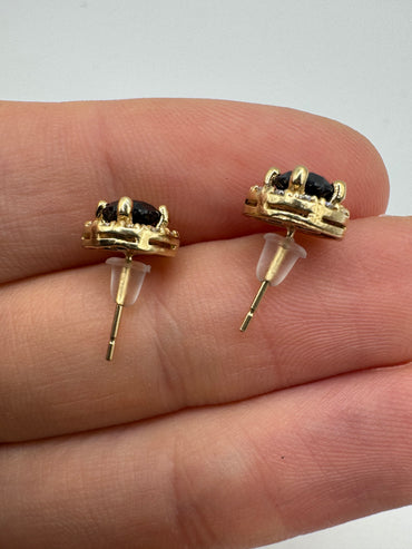 9ct gold sapphire and zircon cluster earrings