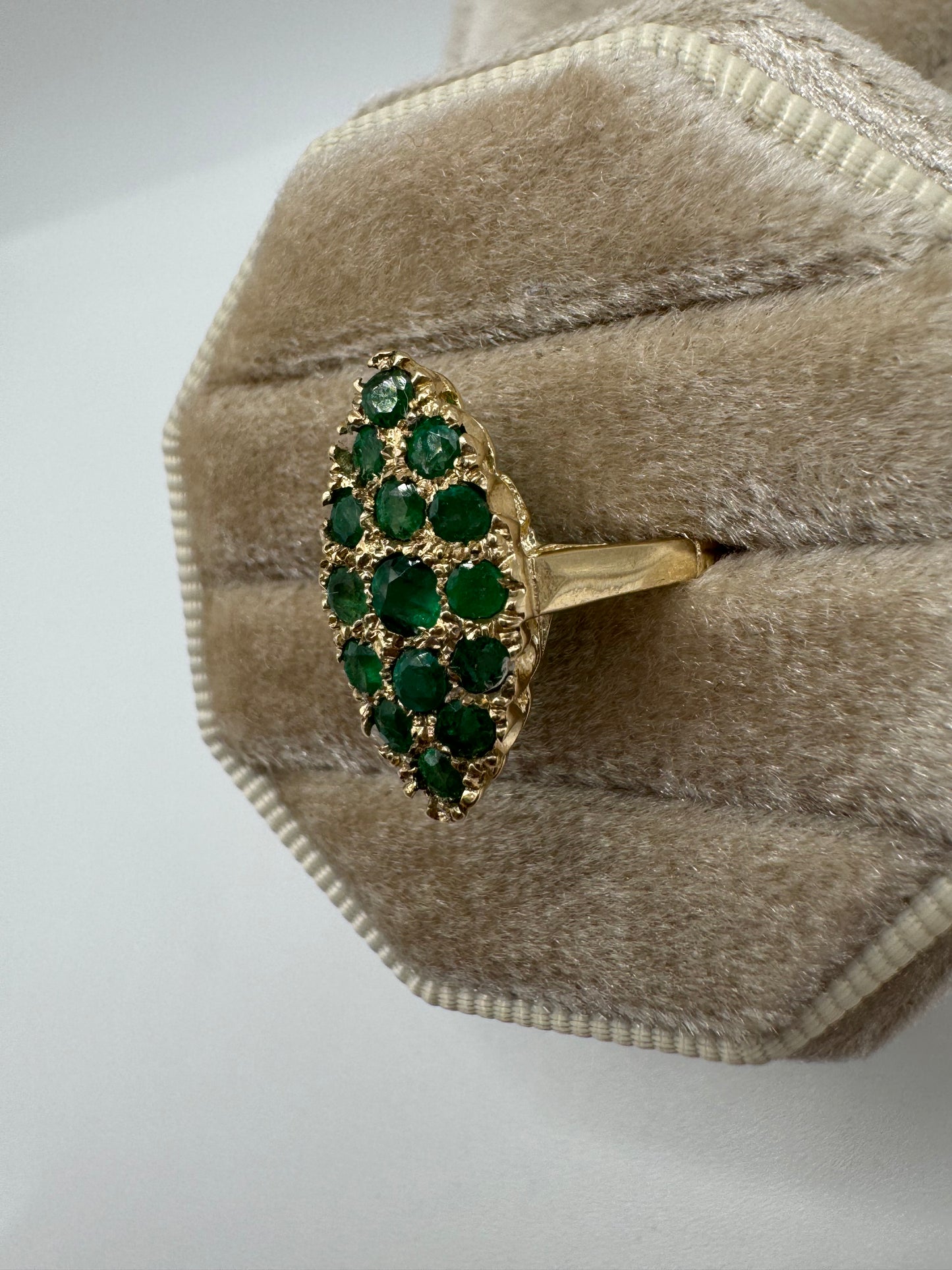 9ct gold emerald navette ring