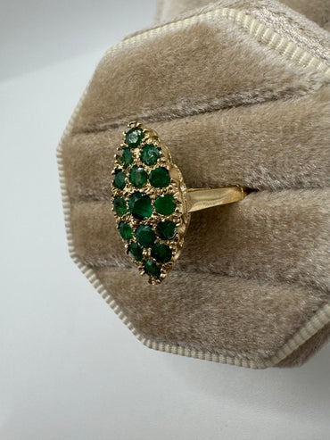 9ct gold emerald navette ring