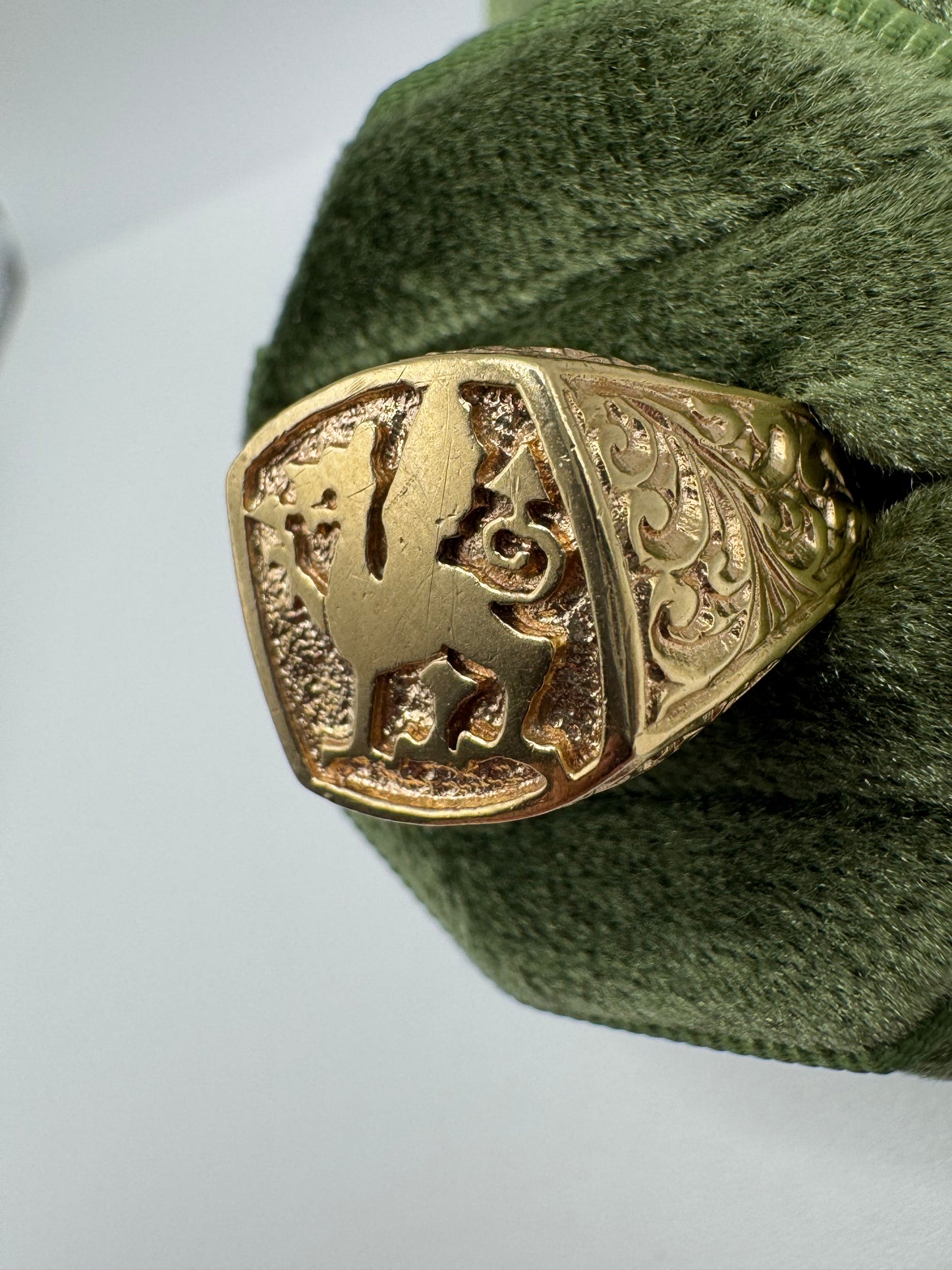 9ct gold engraved dragon signet ring