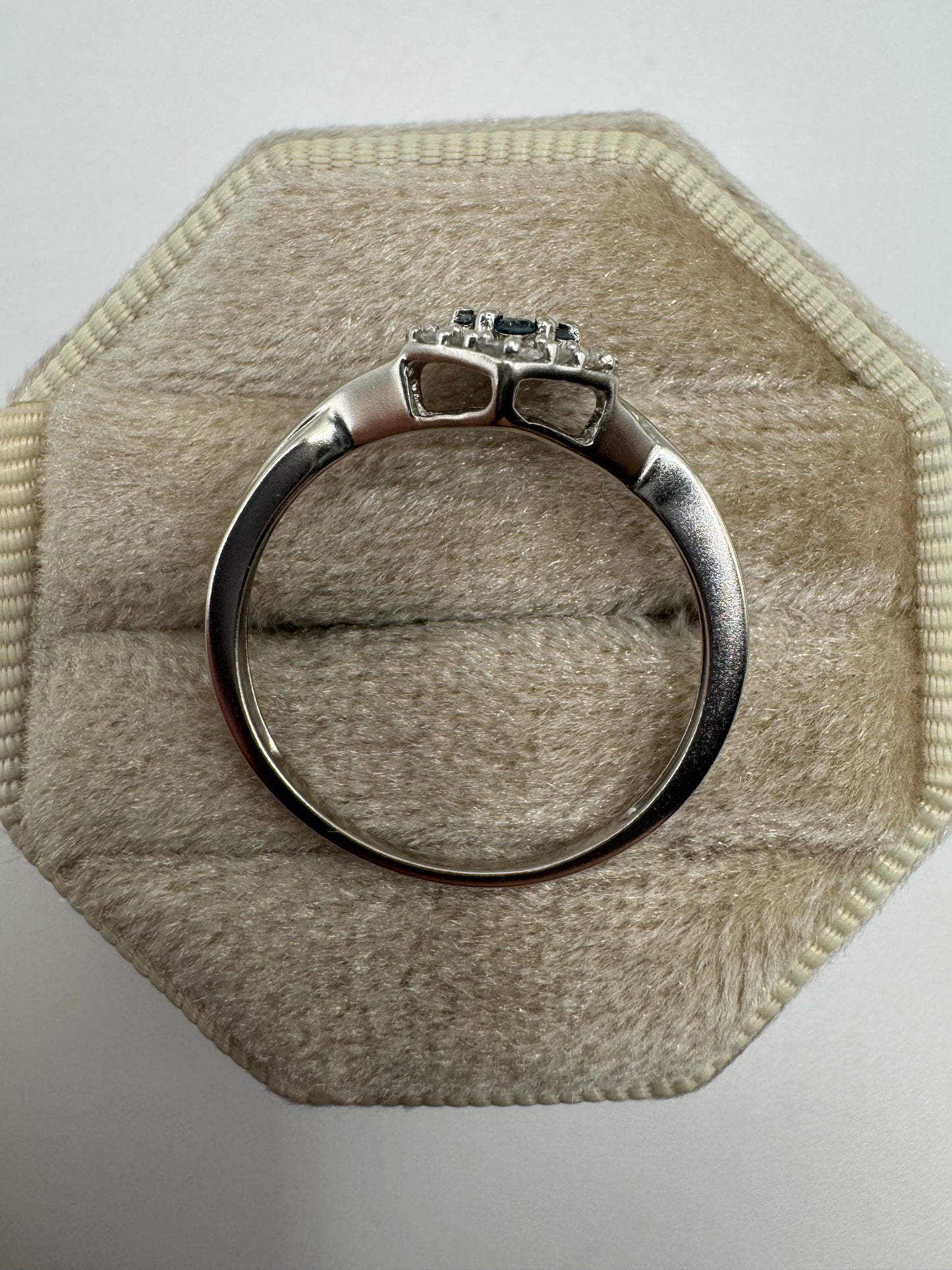 9ct white gold blue and white diamond cluster ring