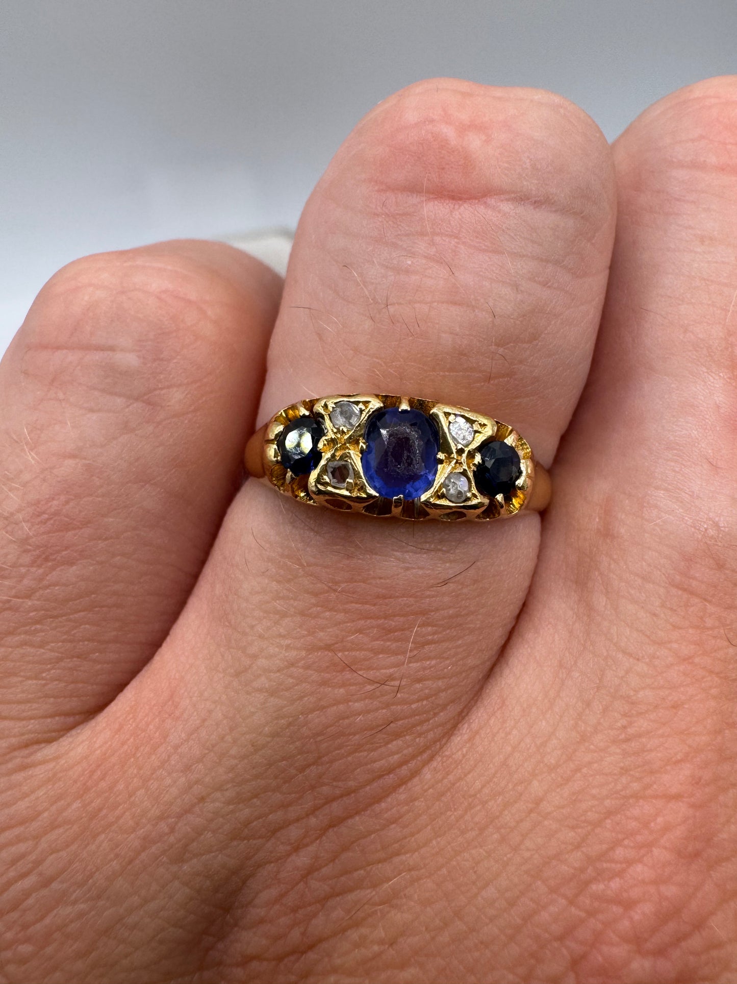 Antique 18ct gold sapphire, paste and diamond ring
