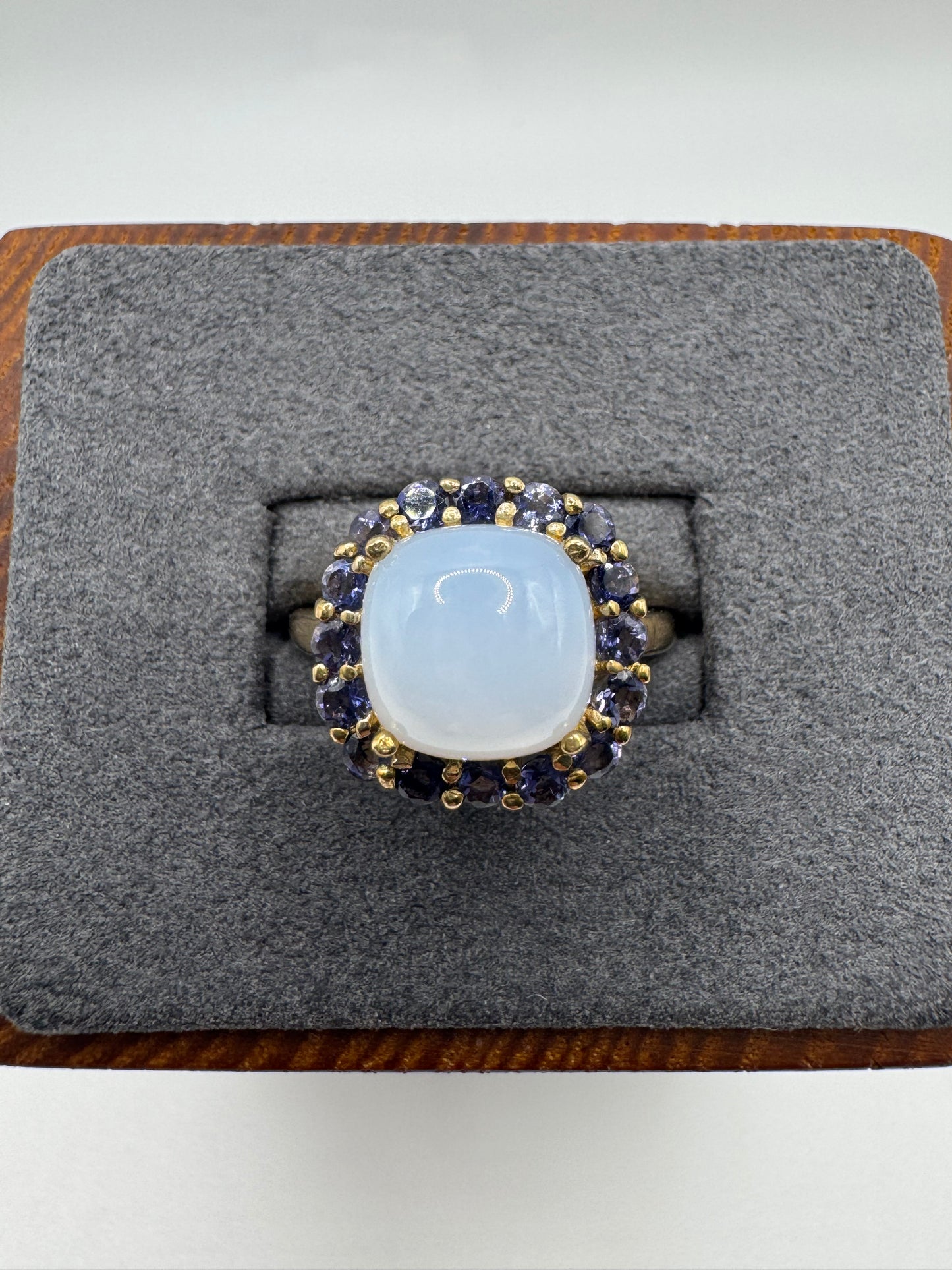 9ct gold chalcedony and tanzanite cluster ring