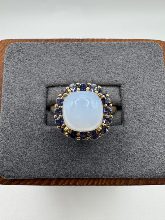 9ct gold chalcedony and tanzanite cluster ring