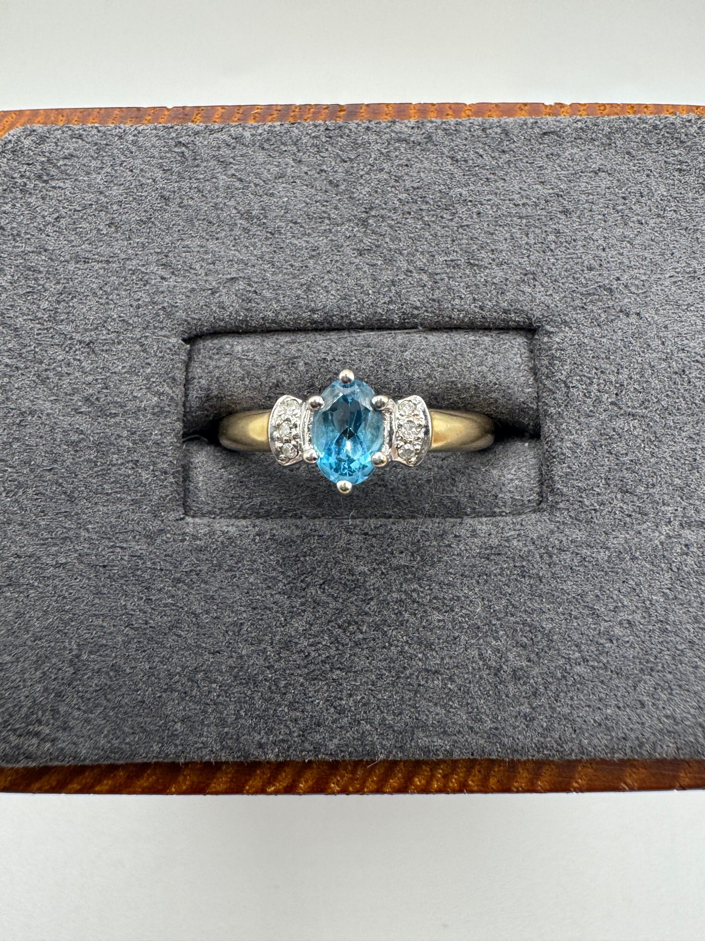 9ct gold blue topaz and diamond ring