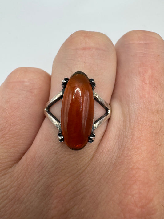 Silver amber ring