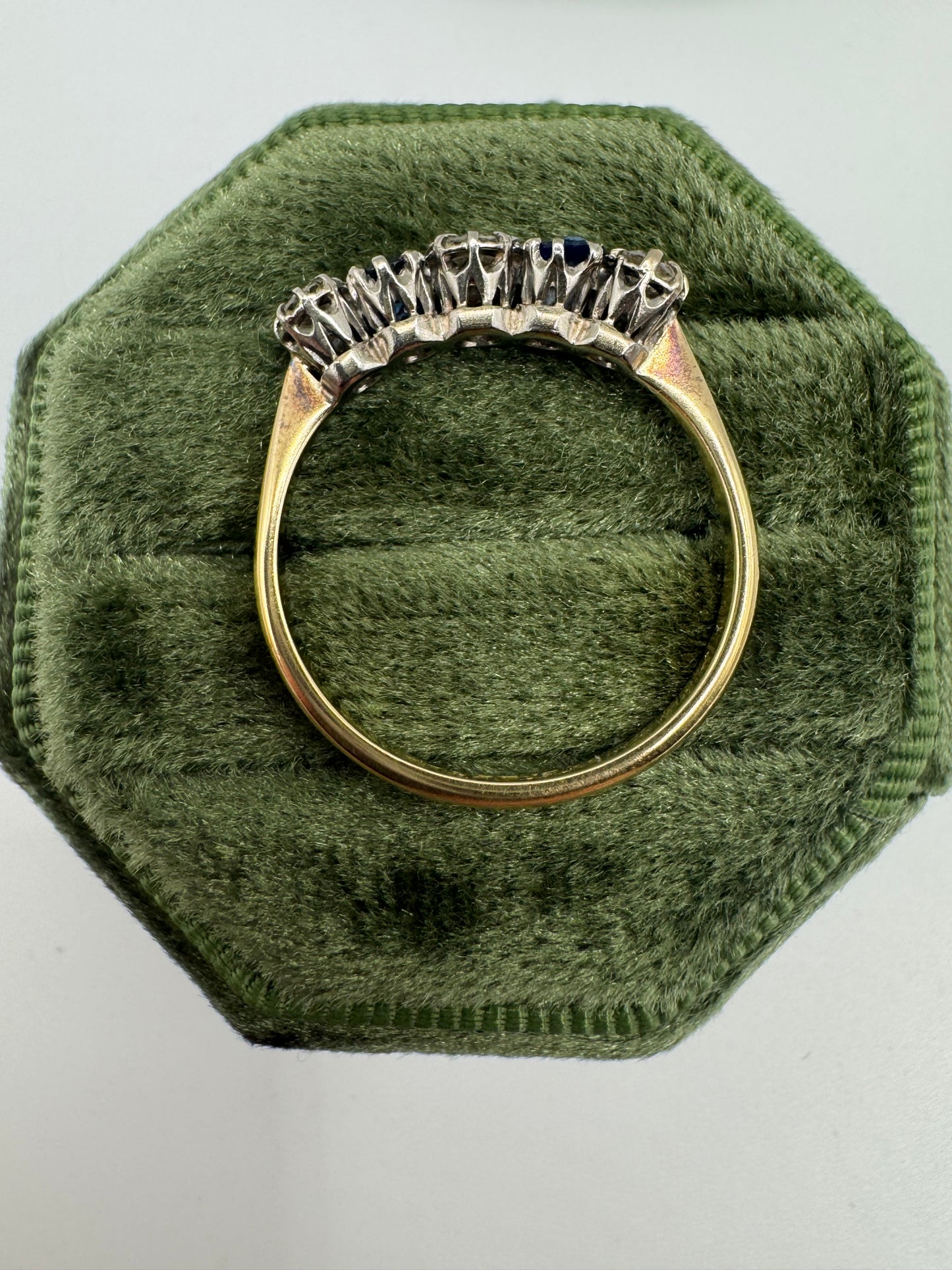 Vintage platinum and 18ct gold sapphire and diamond ring
