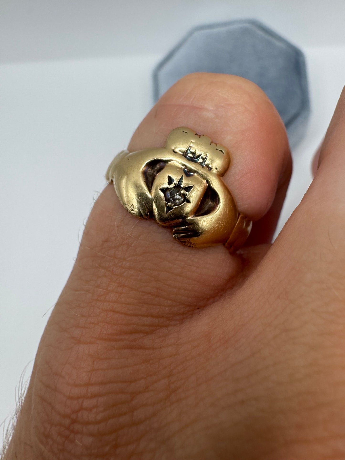 9ct gold diamond claddagh ring