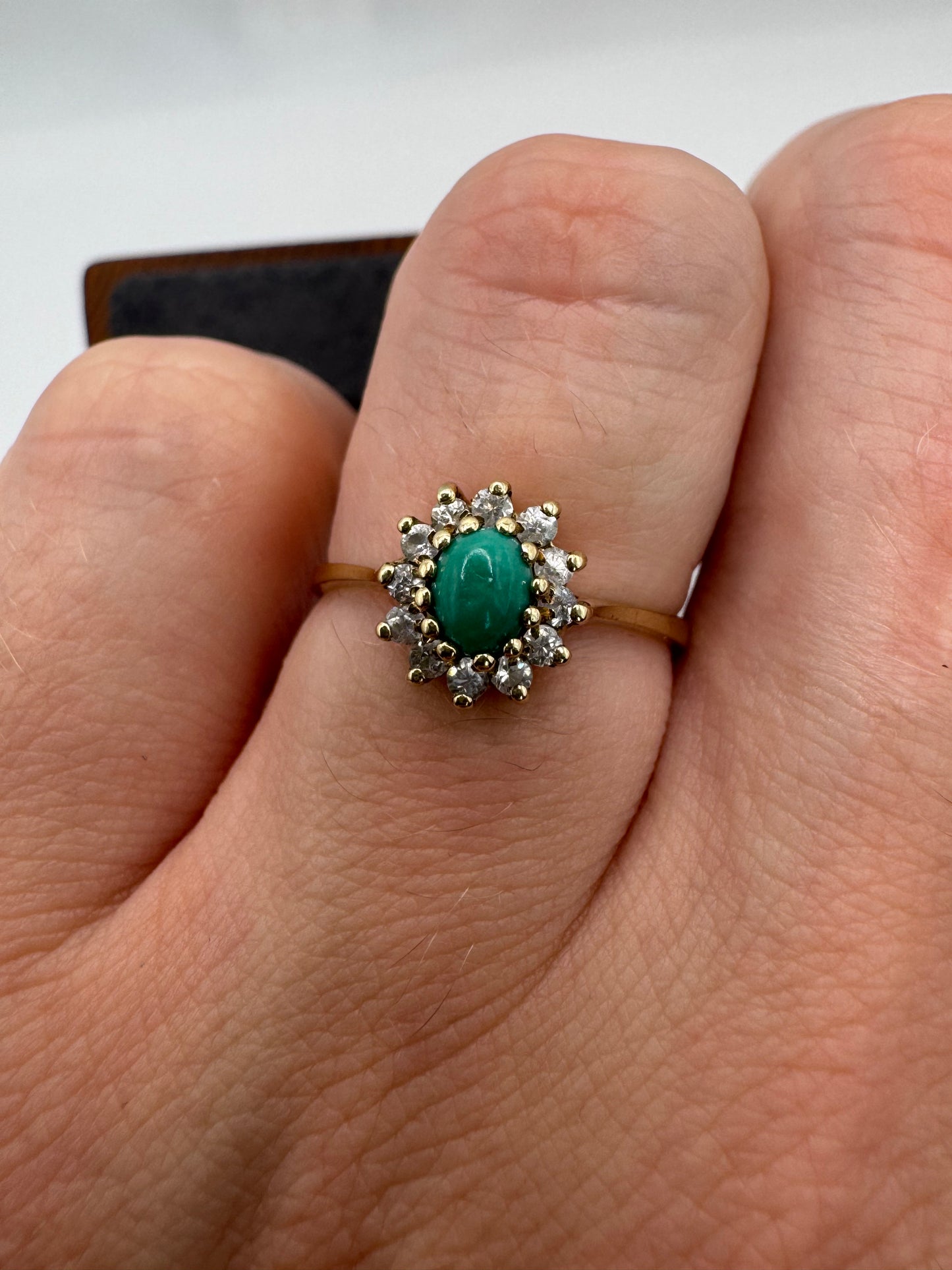 9ct gold turquoise and cz cluster ring