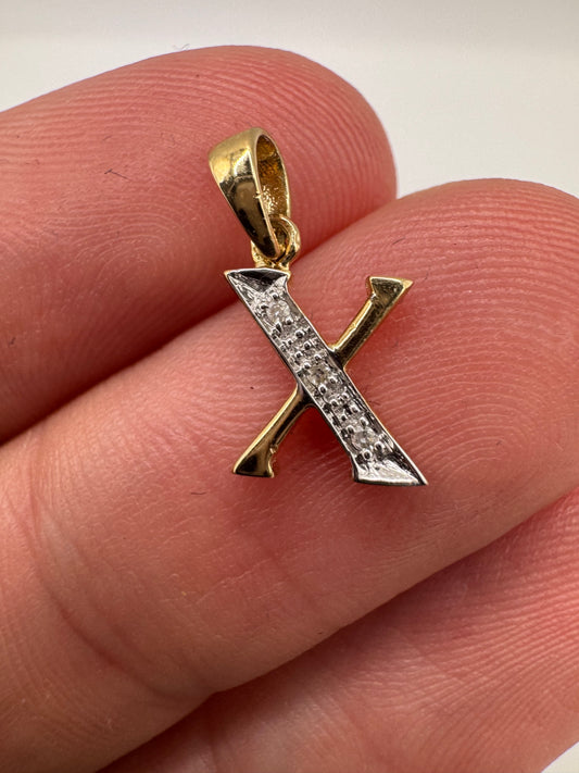 9ct gold diamond initial X pendant
