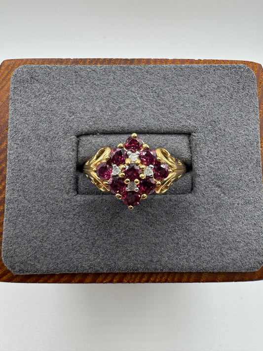 9ct gold tourmaline and diamond cluster ring