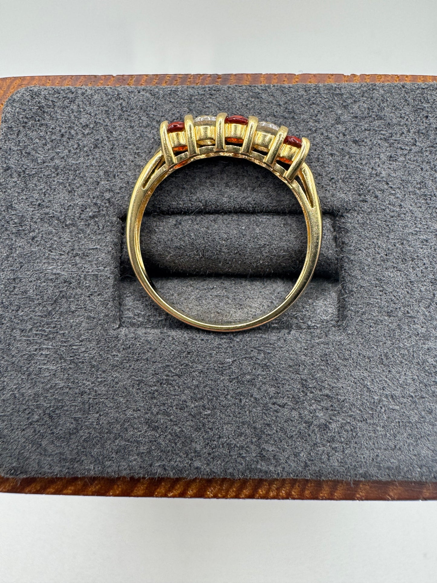 9ct gold fire opal and cz ring