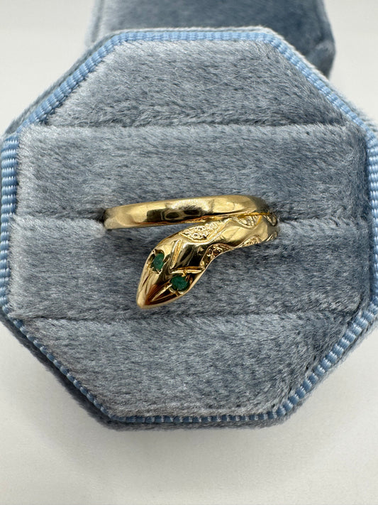 9ct gold emerald snake ring