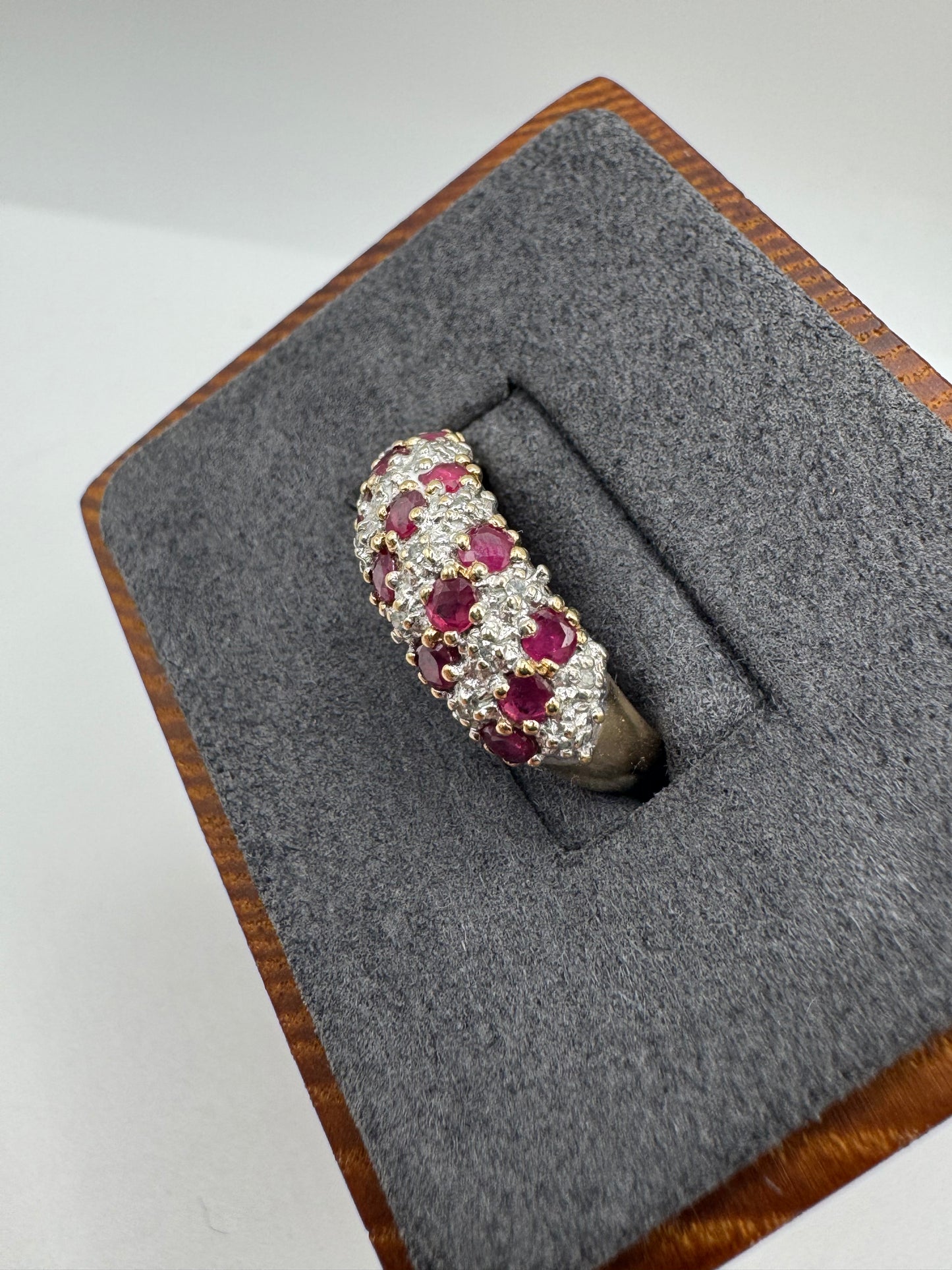 9ct gold ruby and diamond bombe ring