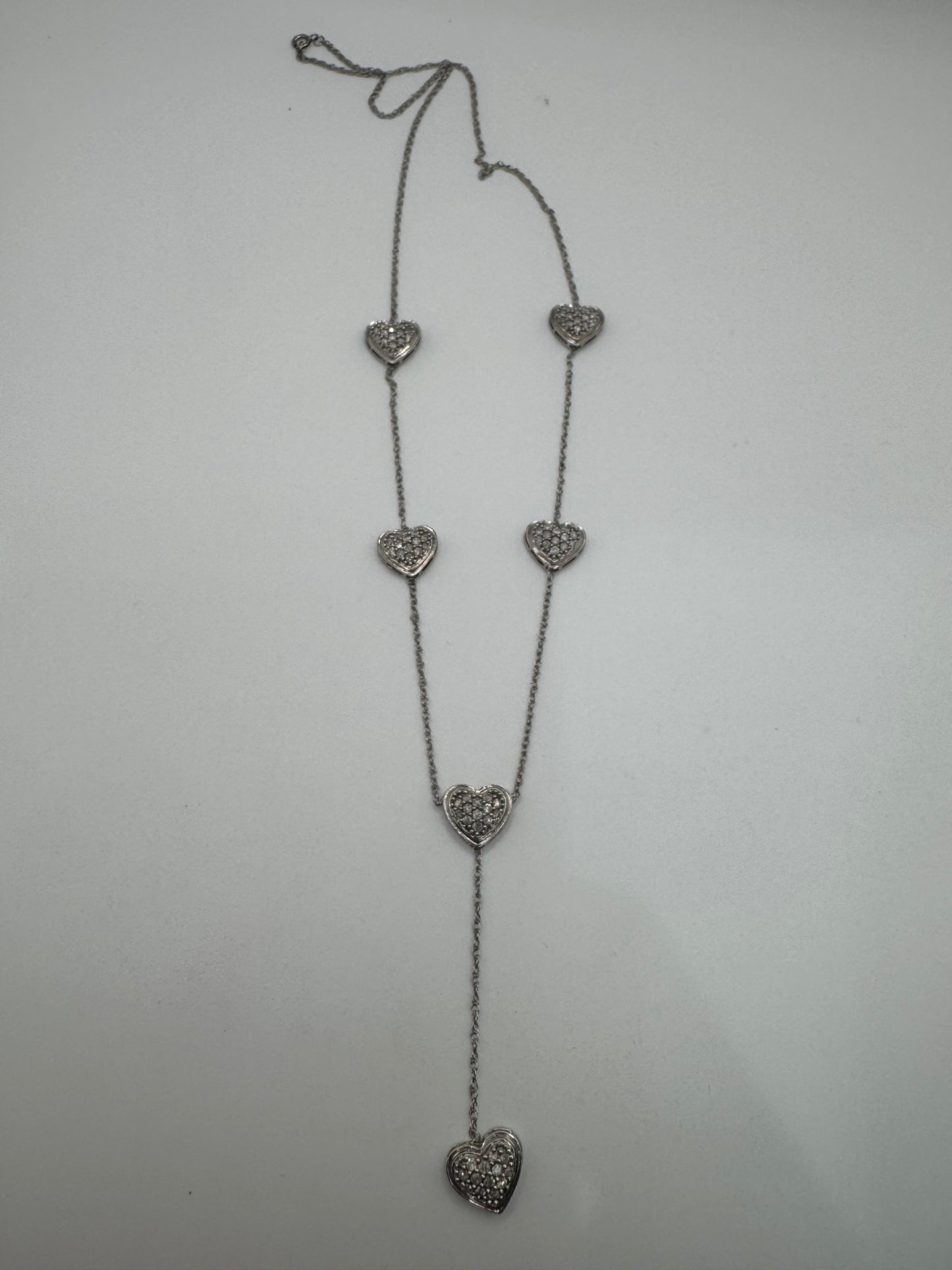 Heavy 9ct white gold diamond heart necklace