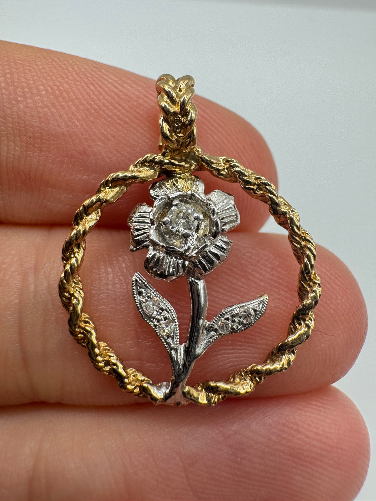 9ct gold diamond rose pendant