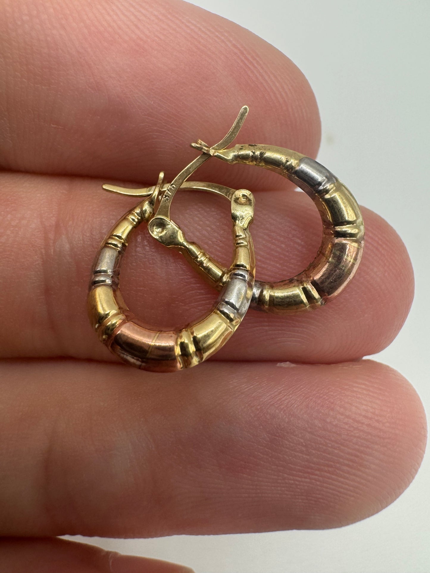 9ct tri-gold creole earrings