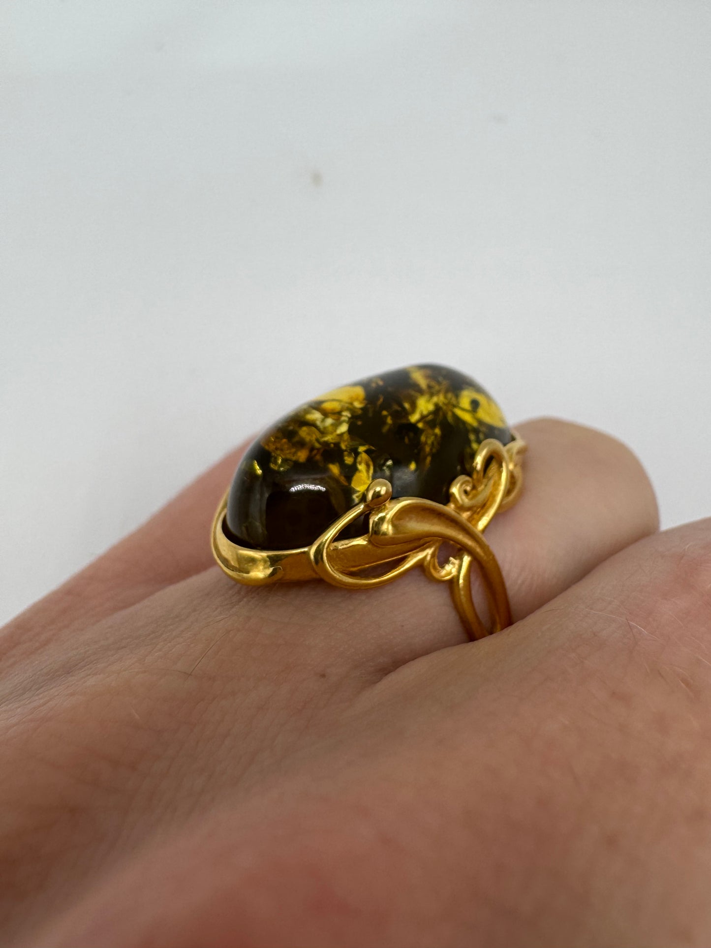 Silver amber ring