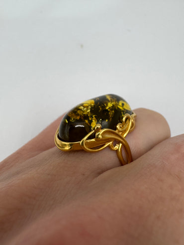 Silver amber ring