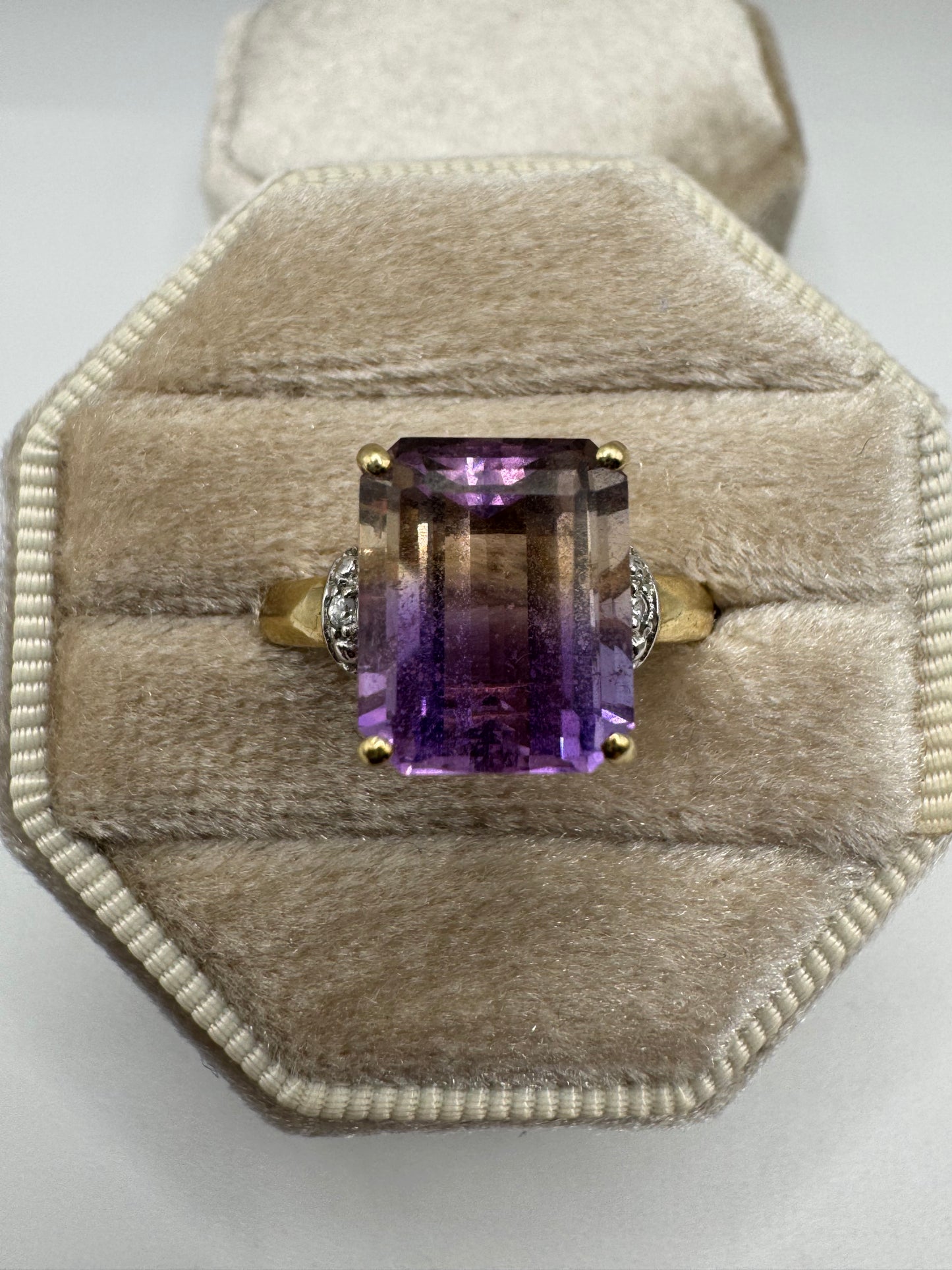 9ct gold ametrine and zircon ring
