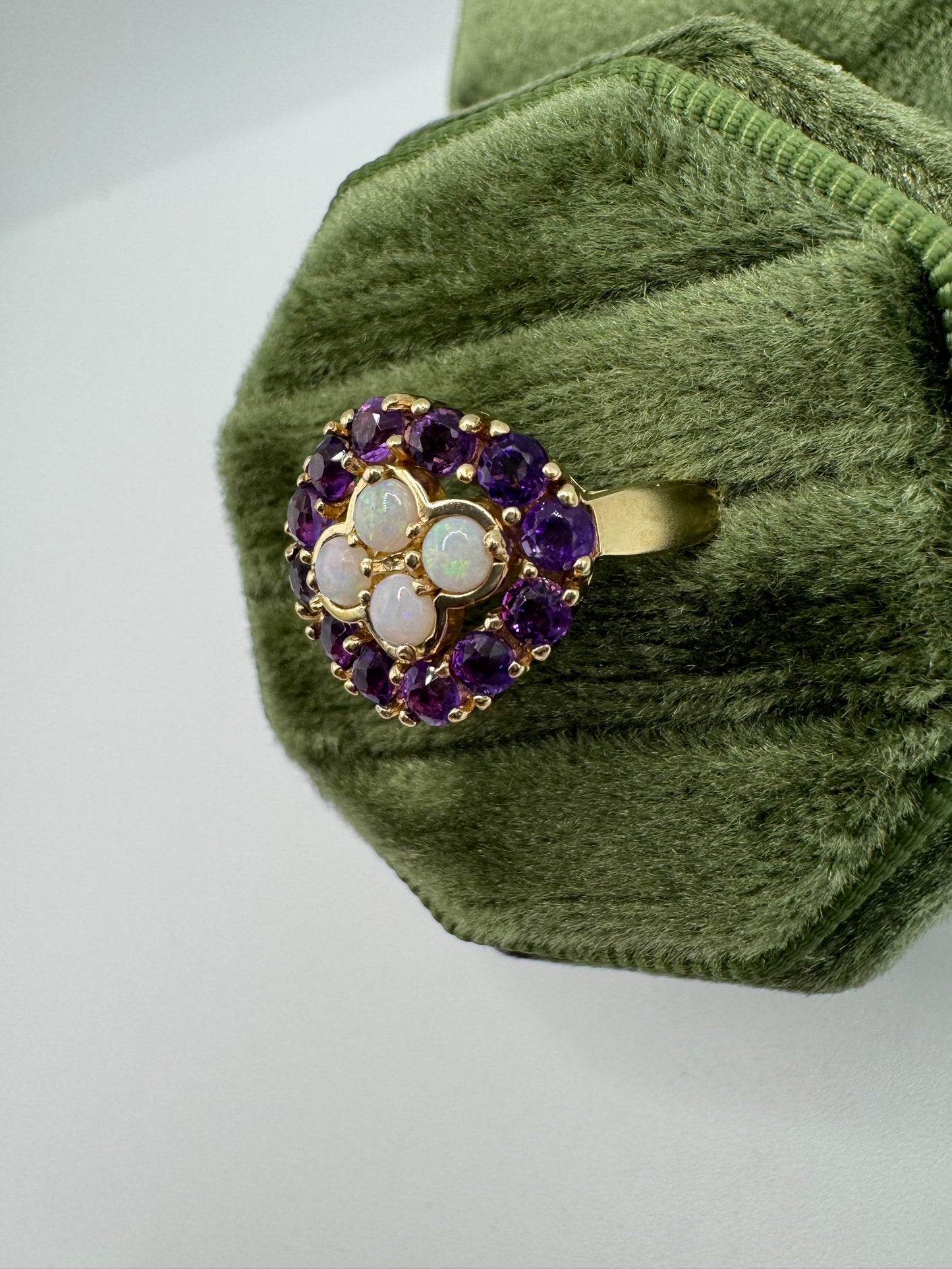 9ct gold opal and amethyst cluster ring