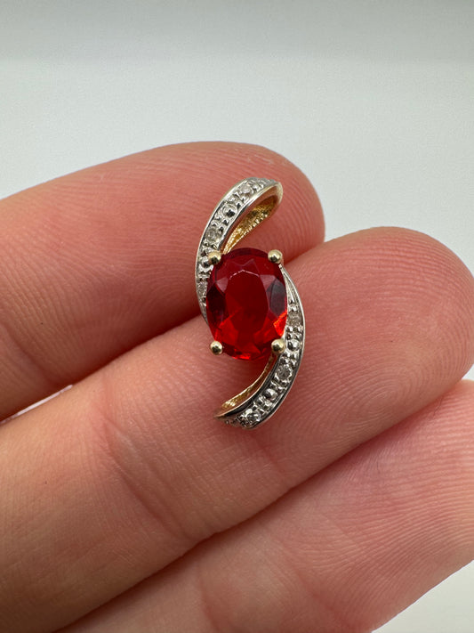 9ct gold spinel and diamond pendant
