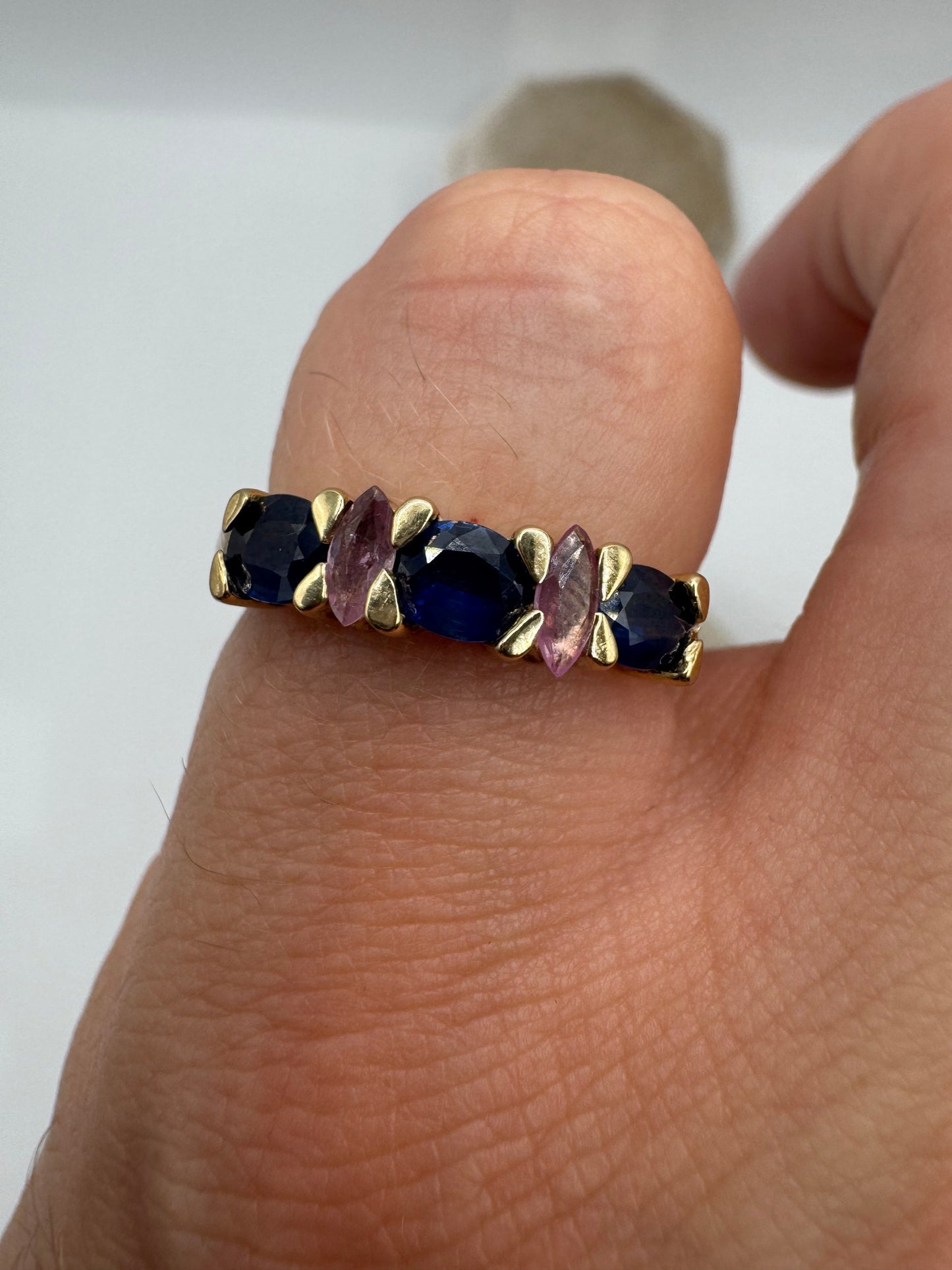 9ct gold London blue and pink topaz ring