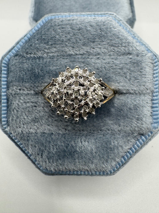 9ct gold 25 point diamond cluster ring