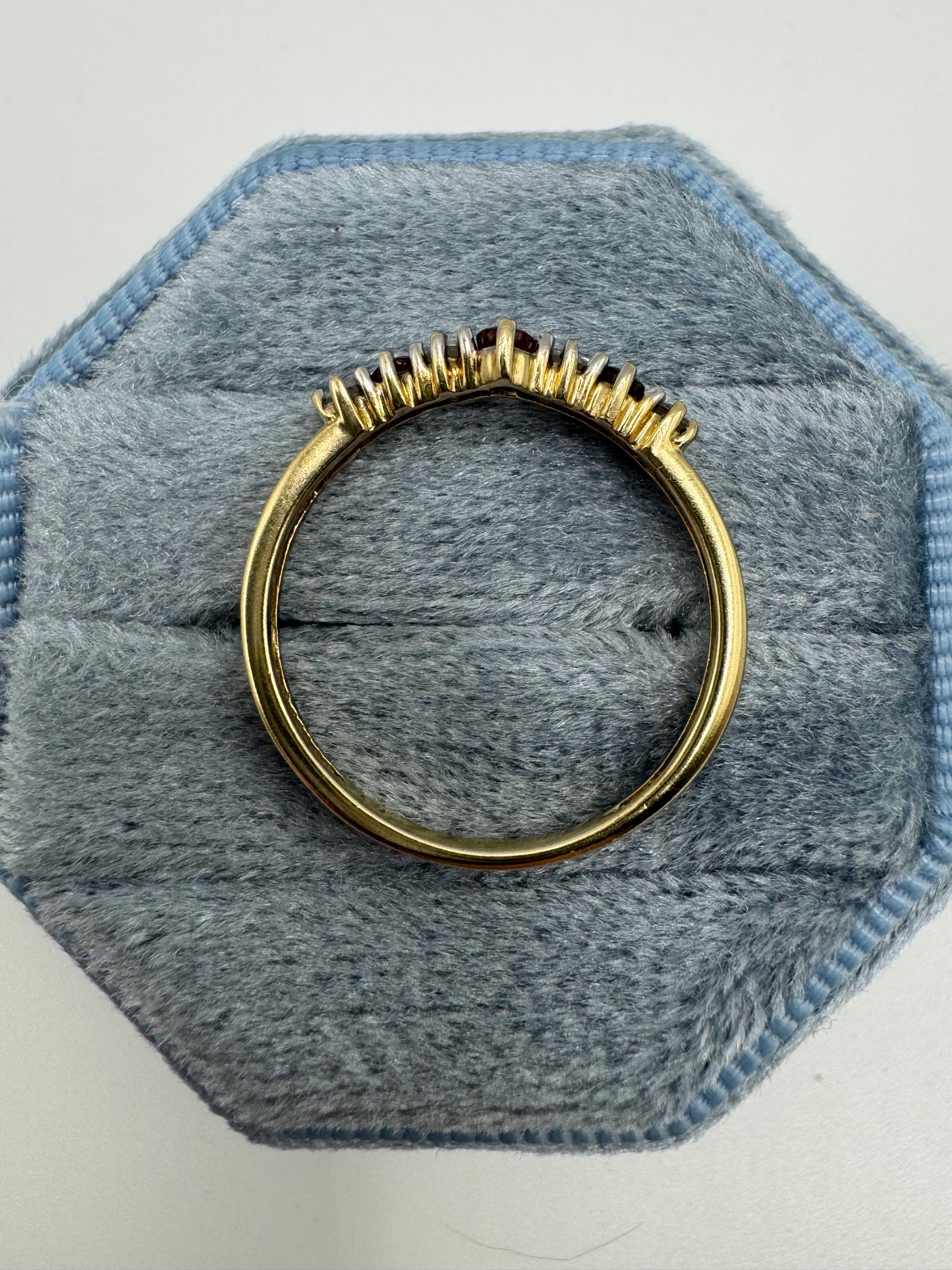 9ct gold garnet and cz wishbone ring