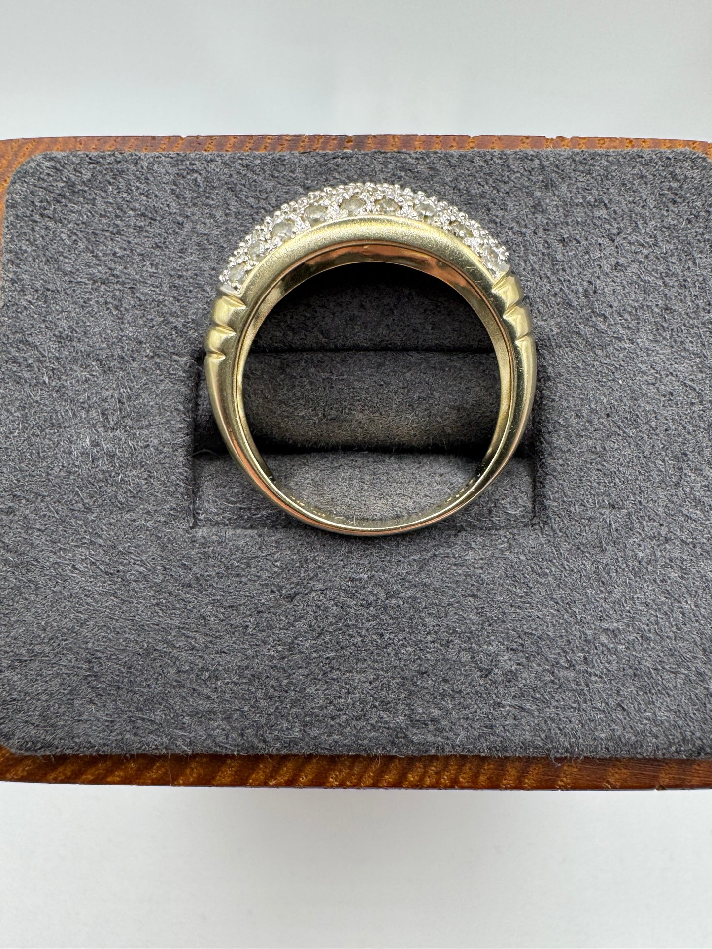 Heavy 9ct gold 50 point diamond bombe ring