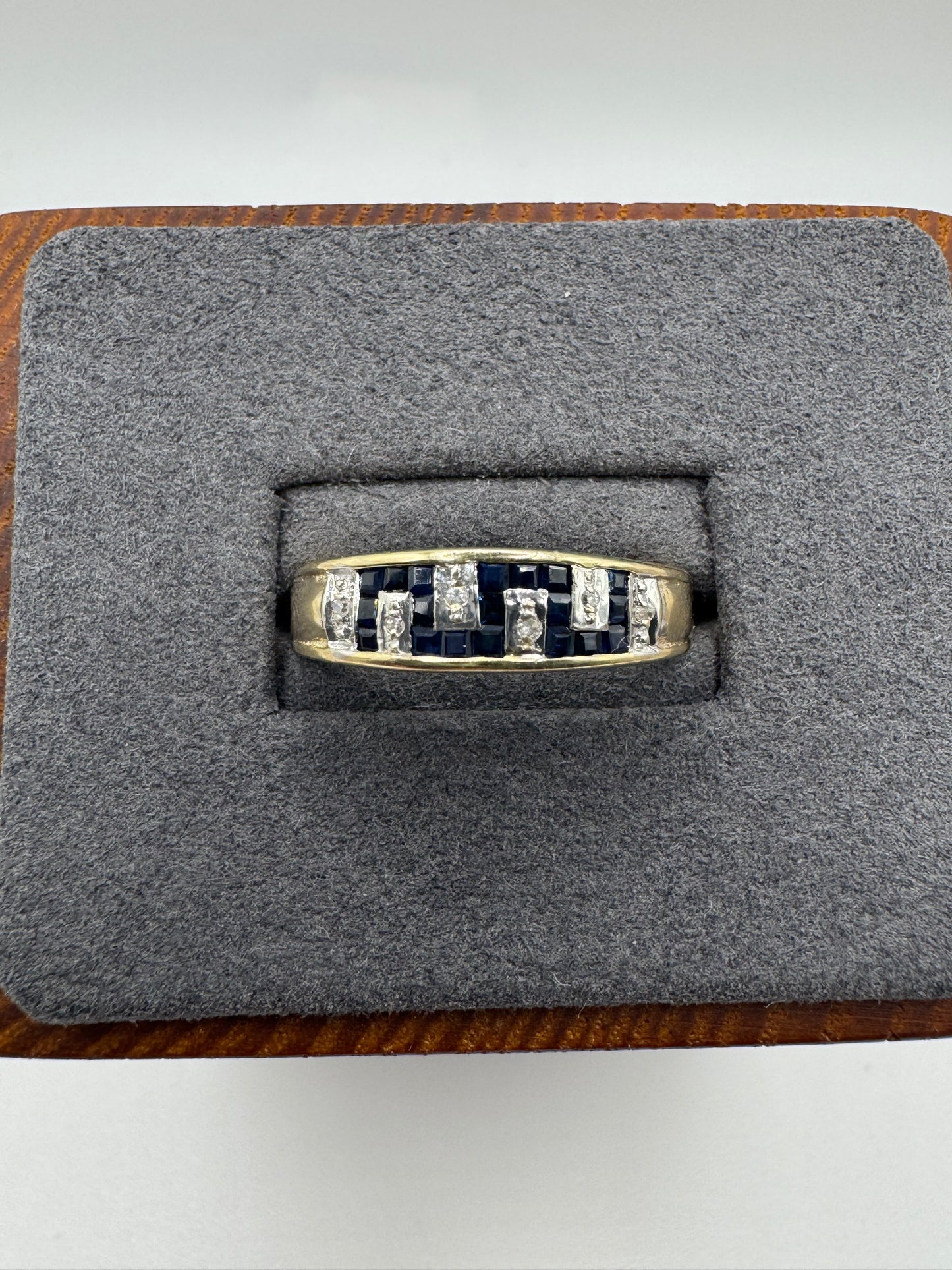 9ct gold sapphire and diamond Greek key ring