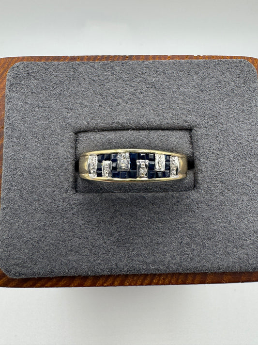 9ct gold sapphire and diamond Greek key ring
