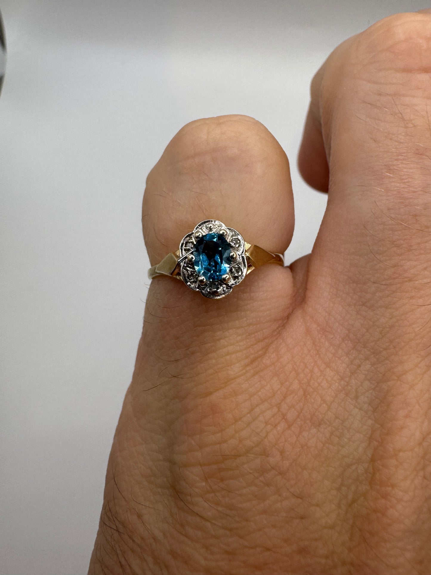 9ct gold blue topaz and diamond ring