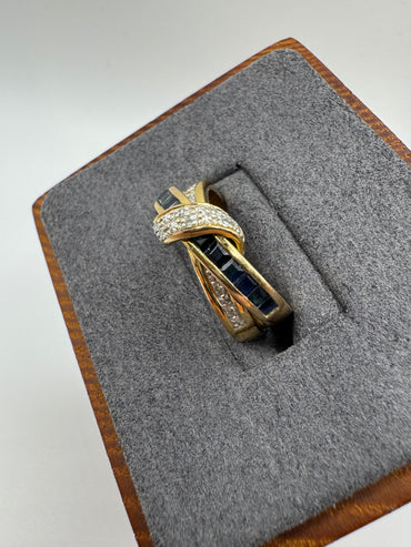9ct gold sapphire and diamond crossover ring
