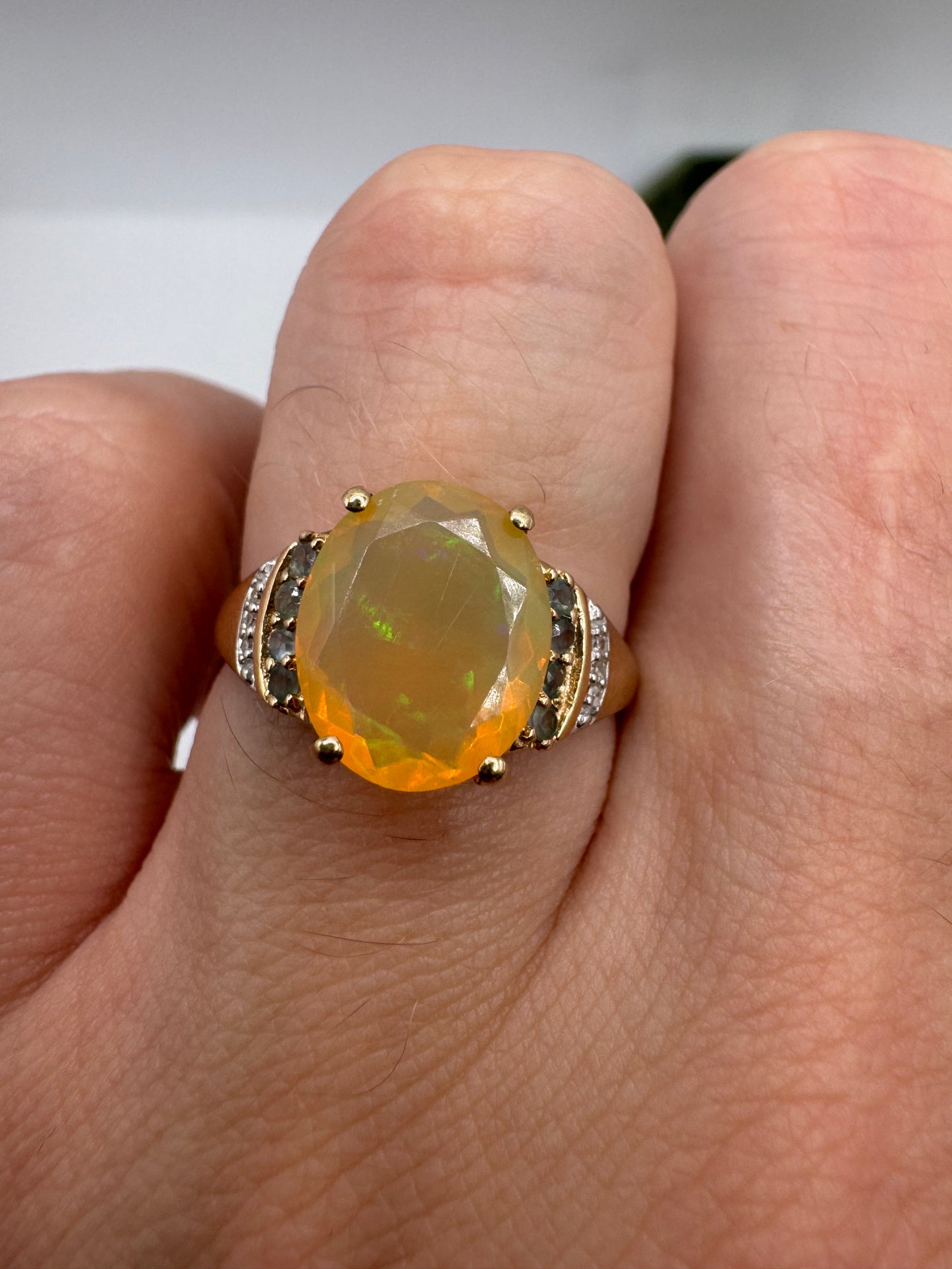9ct gold opal, alexandrite and diamond ring