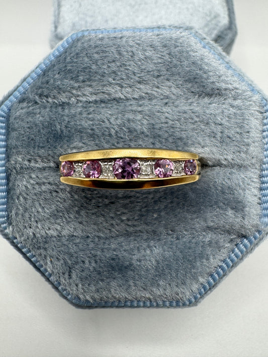 9ct gold pink sapphire and diamond ring
