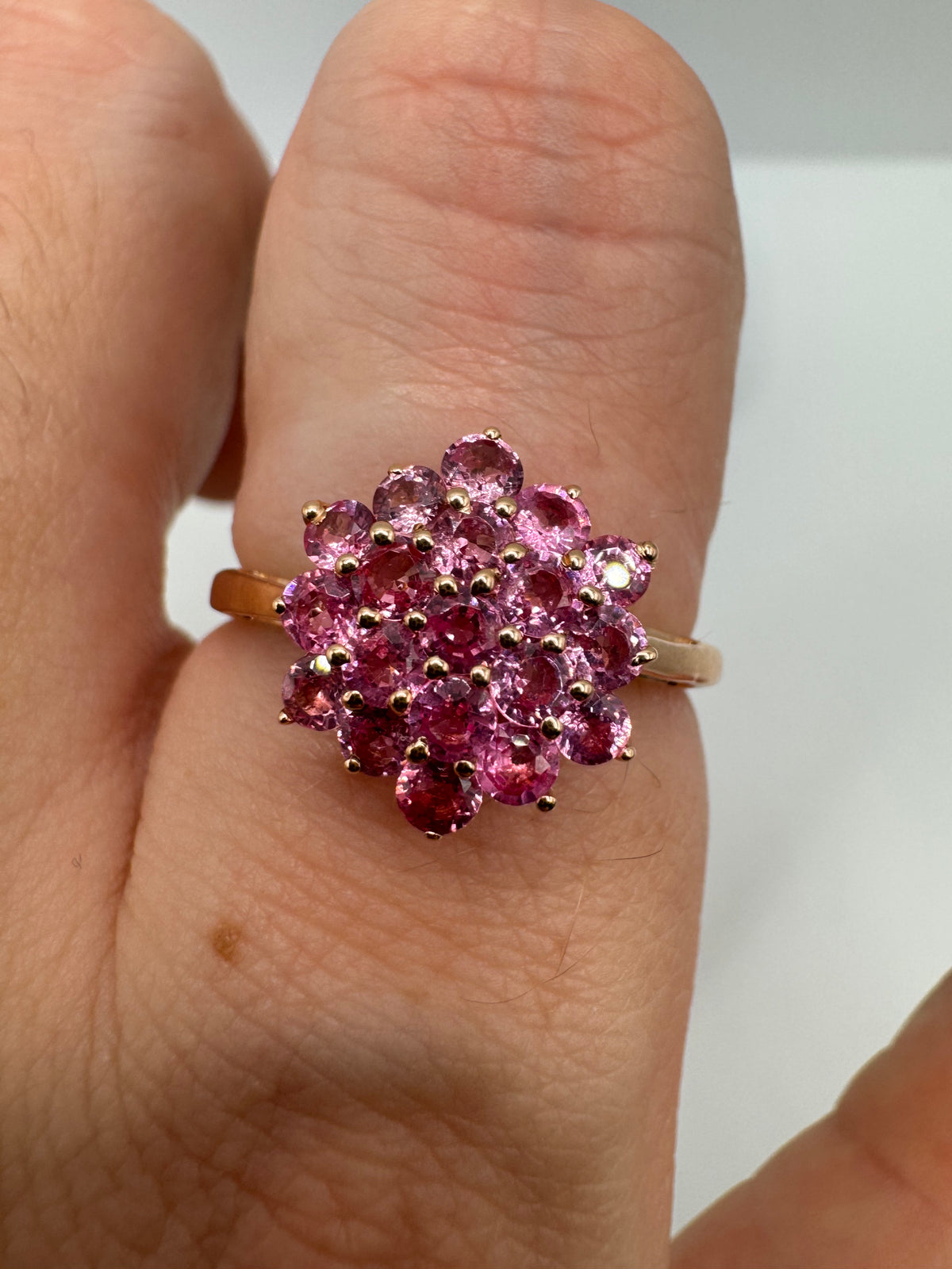 9ct rose gold pink topaz cluster ring