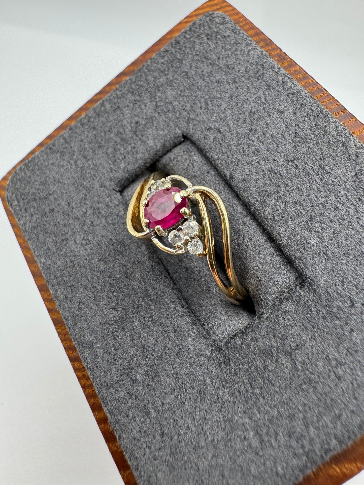 9ct gold ruby and cz cluster ring