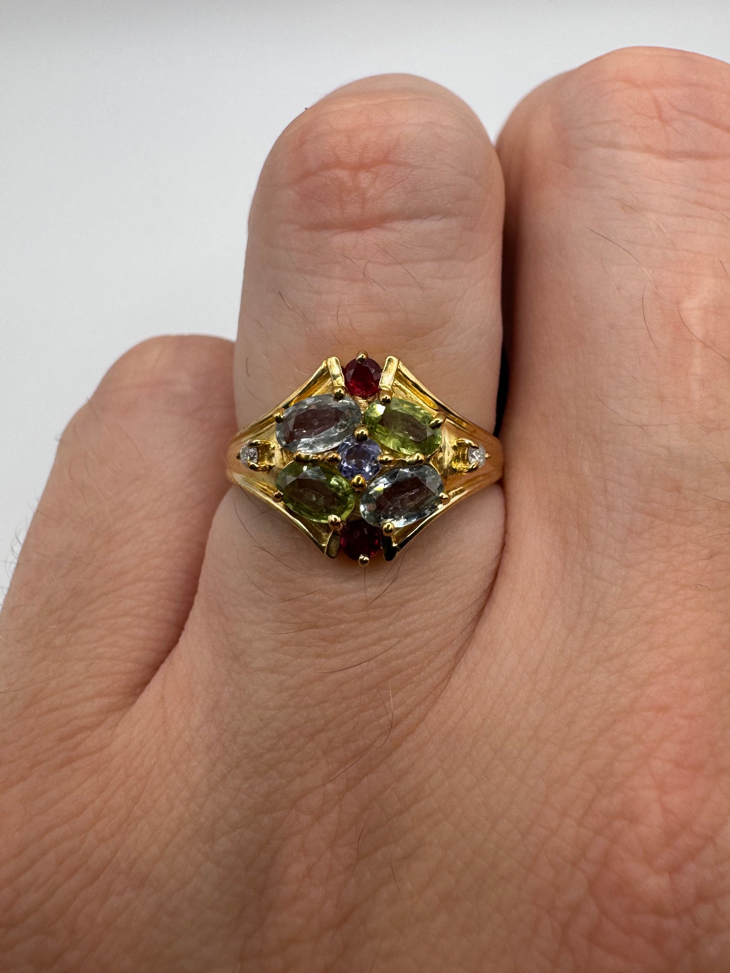 9ct gold multi-gem and diamond ring