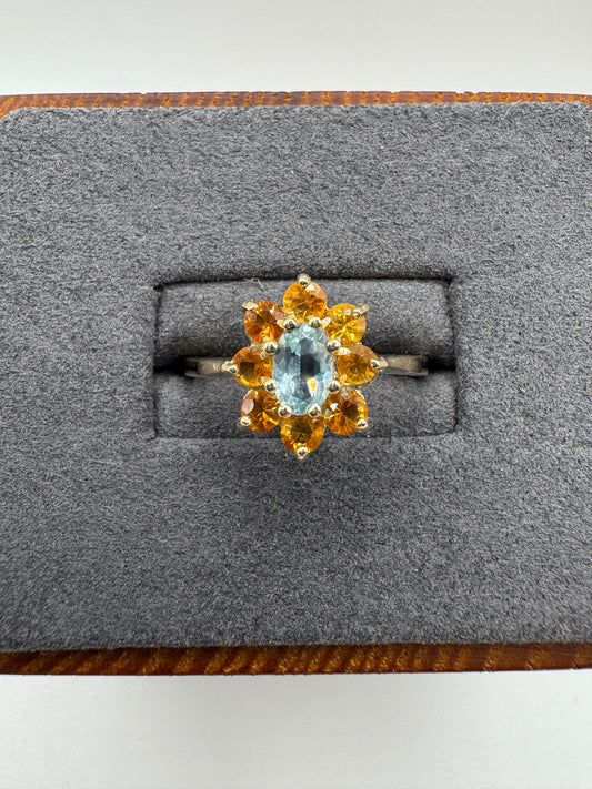 9ct gold topaz and citrine cluster ring