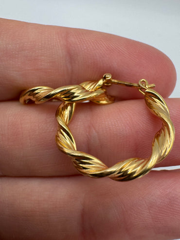 9ct gold twisted creole earrings