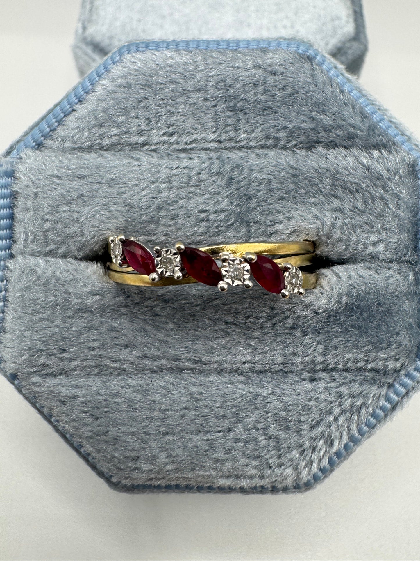 9ct gold ruby and diamond crossover ring