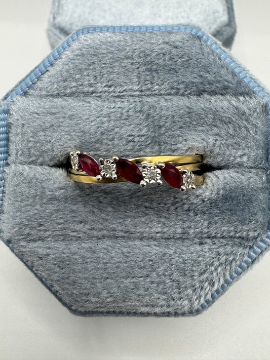9ct gold ruby and diamond crossover ring